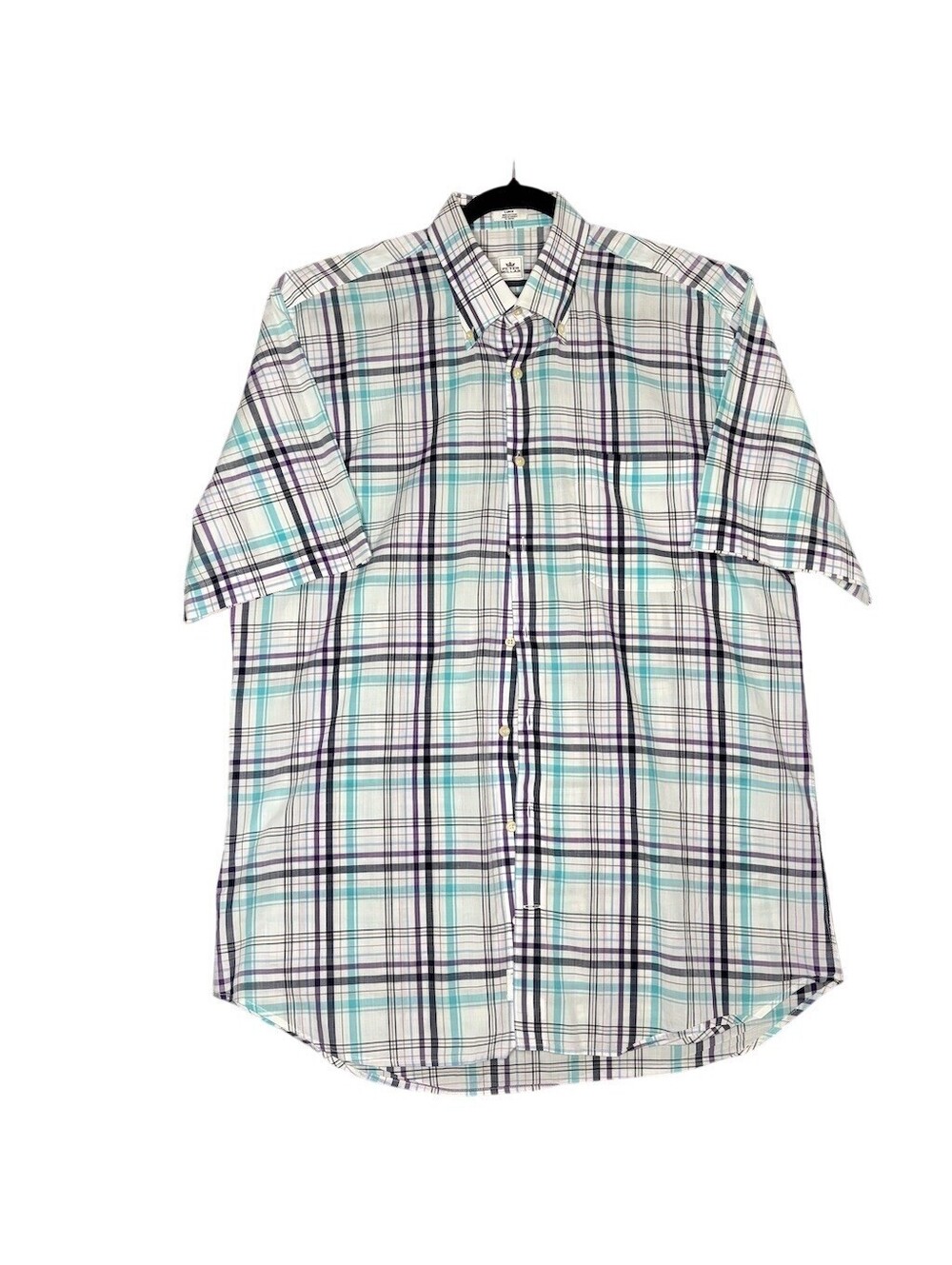 Peter Millar Shirt Mens L Plaid Short Sleeve Button-Down Purple Teal